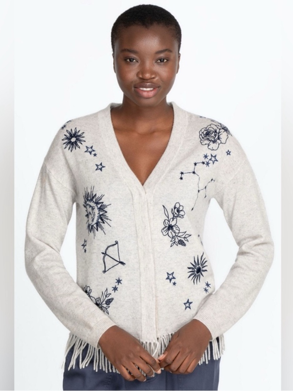 Johnny Was Bijou Fridge Wool Cashmere Zodiac Astrology Cardigan Sweater sz S